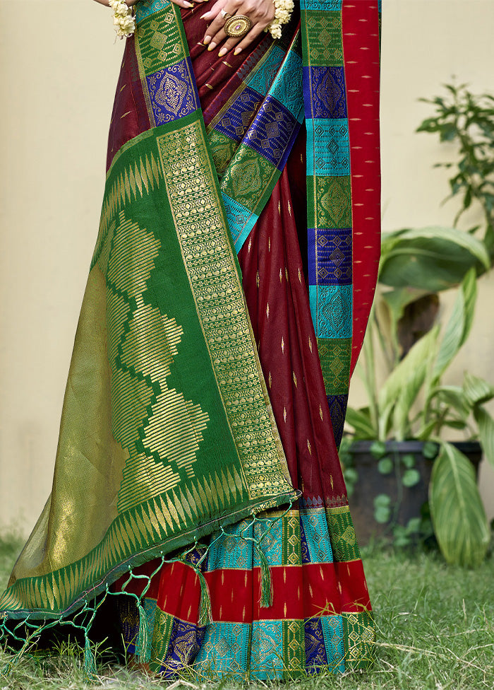 Maroon Dupion Silk Saree With Blouse Piece