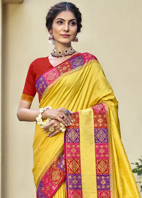 Yellow Dupion Silk Saree With Blouse Piece