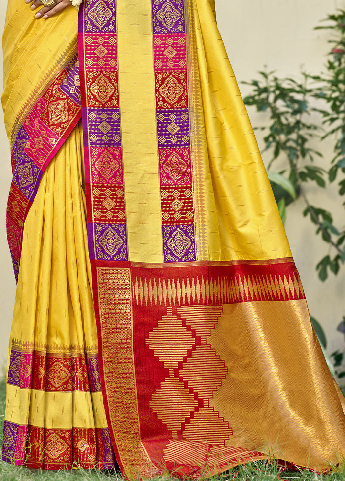 Yellow Dupion Silk Saree With Blouse Piece