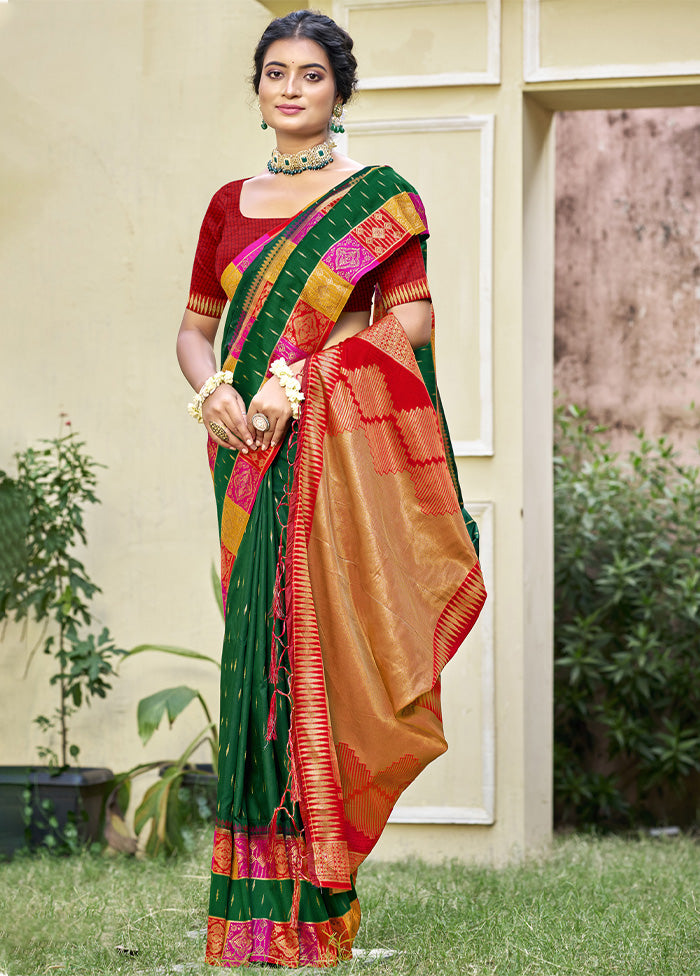 Green Dupion Silk Saree With Blouse Piece