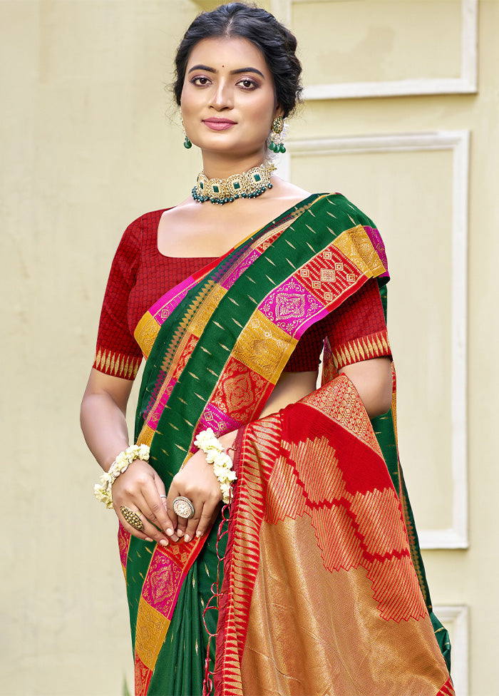 Green Dupion Silk Saree With Blouse Piece