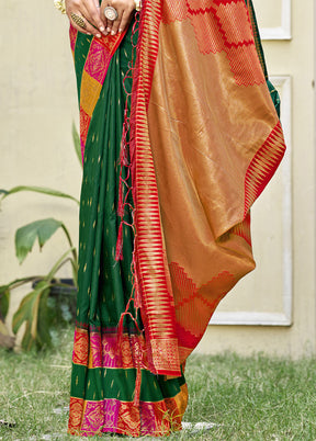 Green Dupion Silk Saree With Blouse Piece