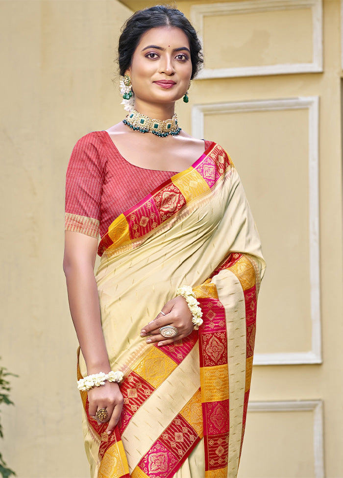 Cream Dupion Silk Saree With Blouse Piece