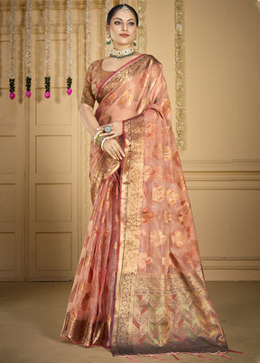 Pink Organza Saree With Blouse Piece