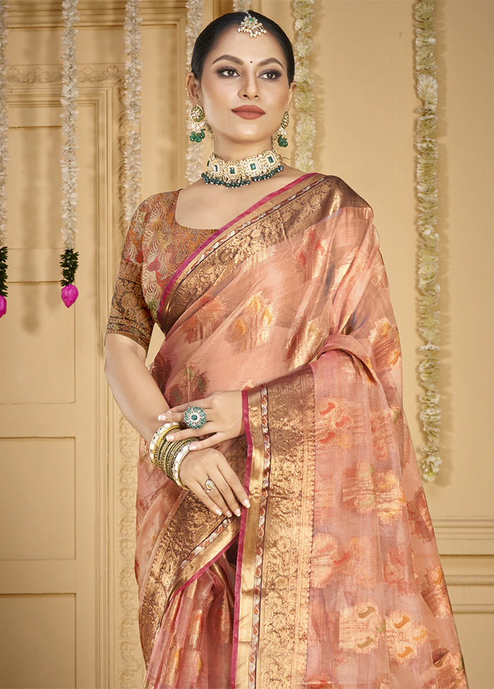 Pink Organza Saree With Blouse Piece