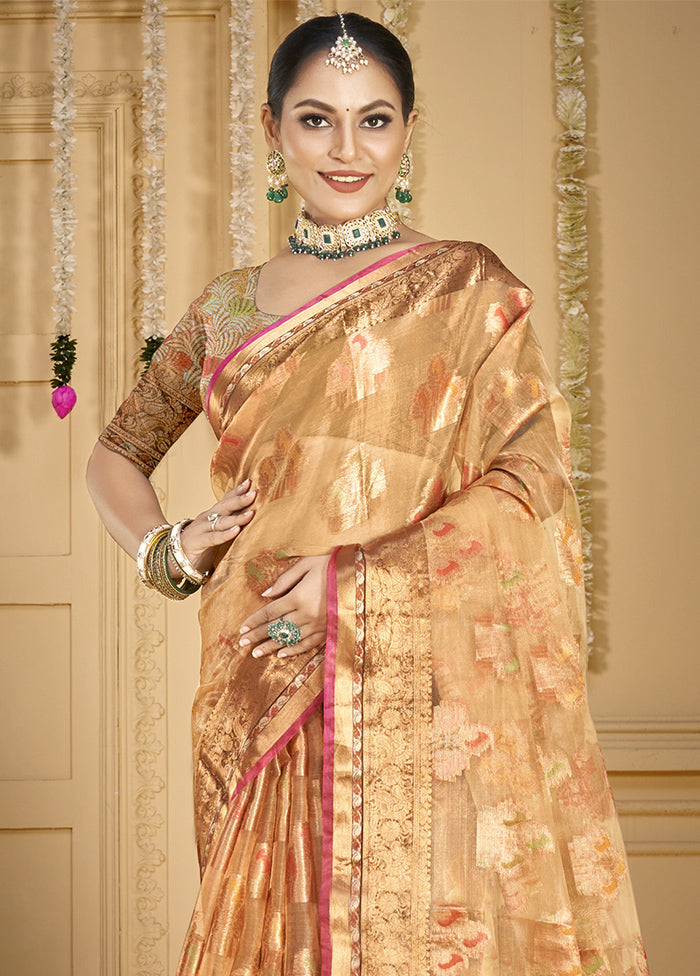 Peach Organza Saree With Blouse Piece