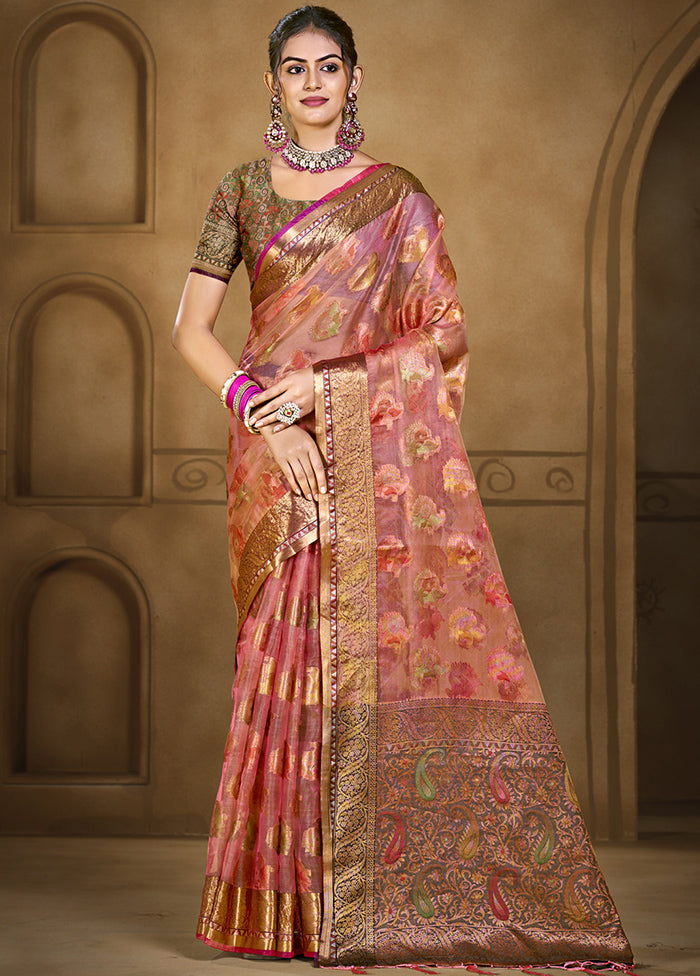 Pink Organza Saree With Blouse Piece