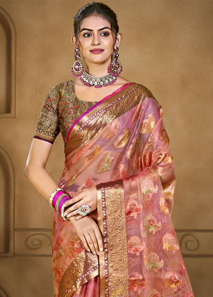 Pink Organza Saree With Blouse Piece