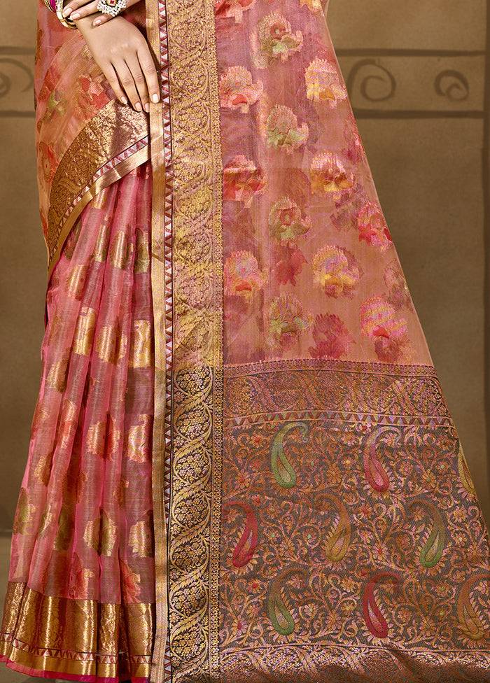 Pink Organza Saree With Blouse Piece