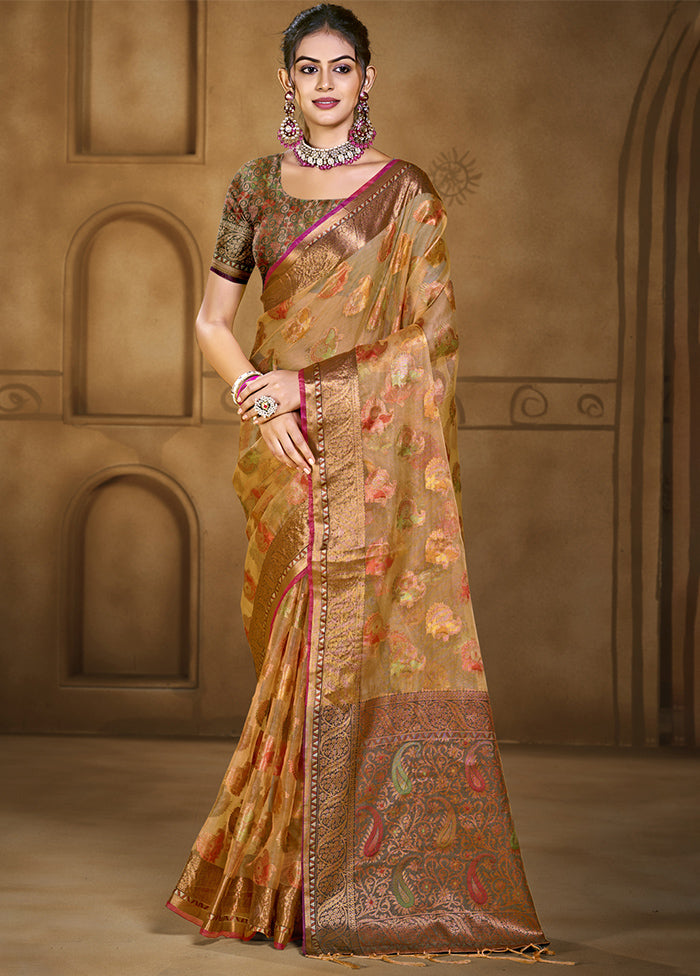 Orange Organza Saree With Blouse Piece