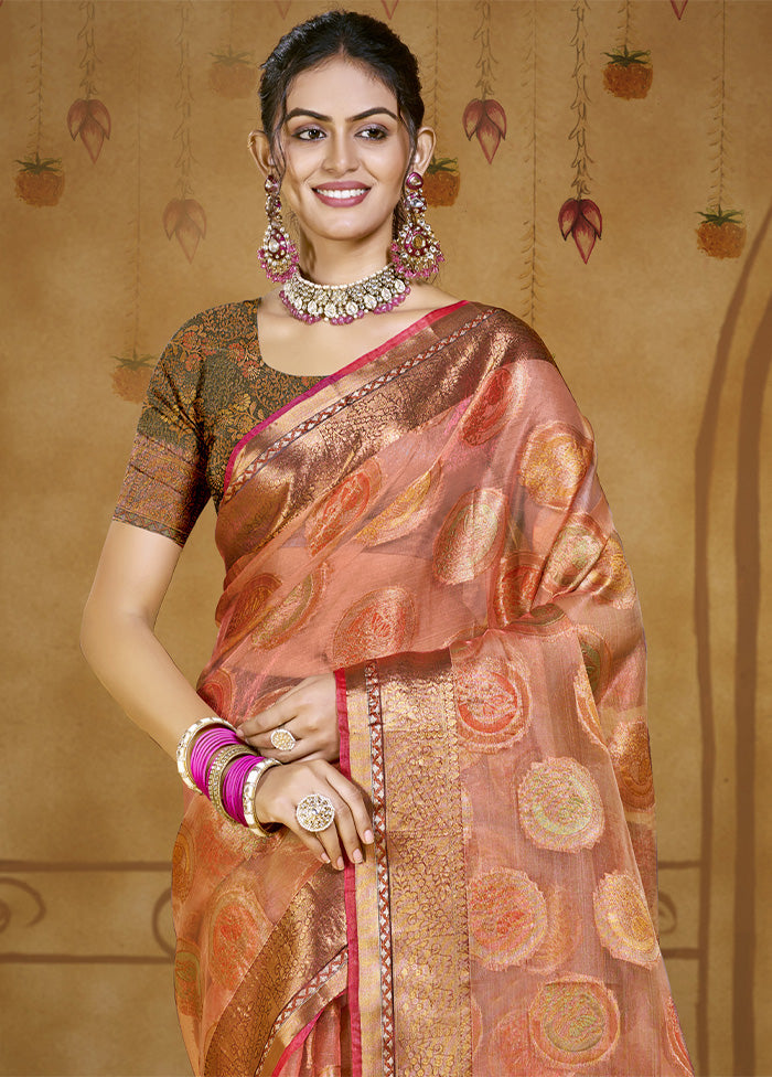 Pink Organza Saree With Blouse Piece