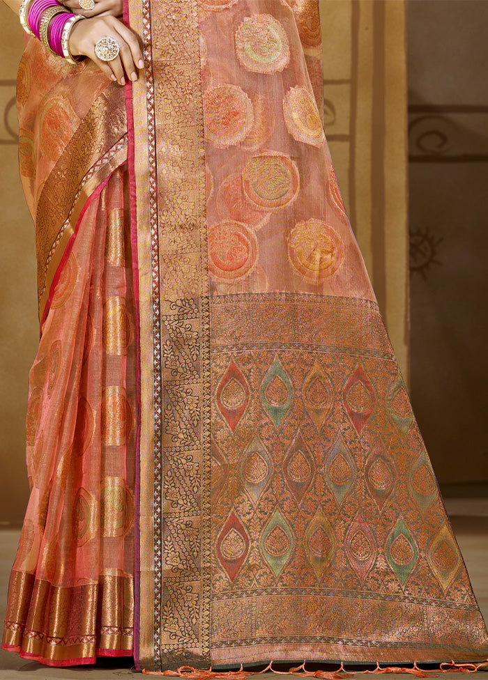 Pink Organza Saree With Blouse Piece