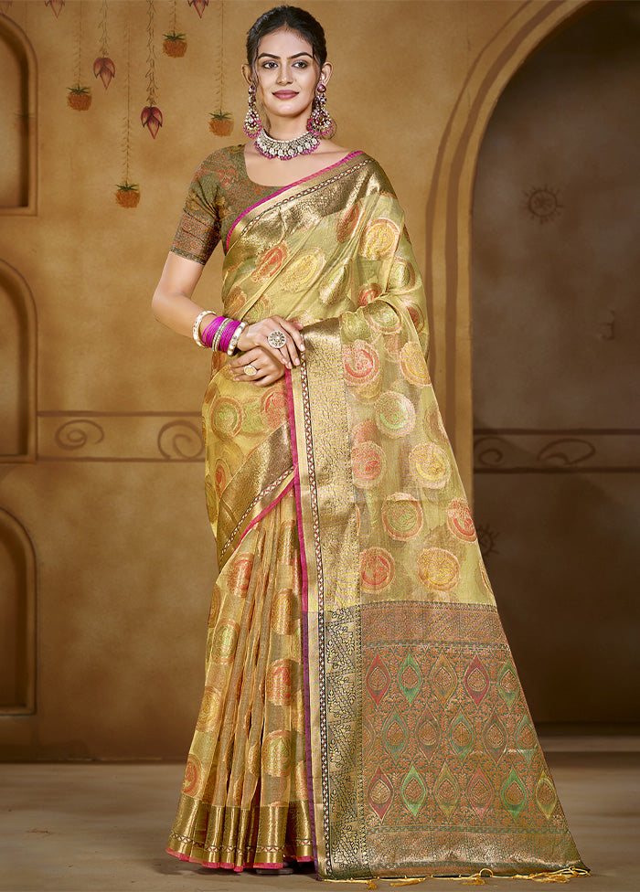 Olive Green Organza Saree With Blouse Piece