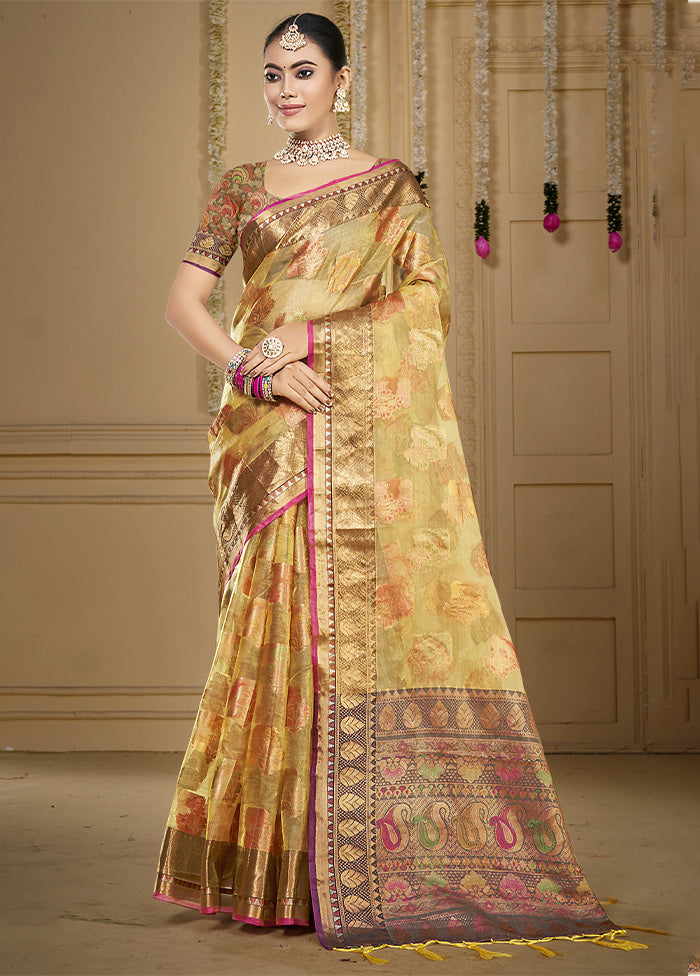 Beige Organza Saree With Blouse Piece