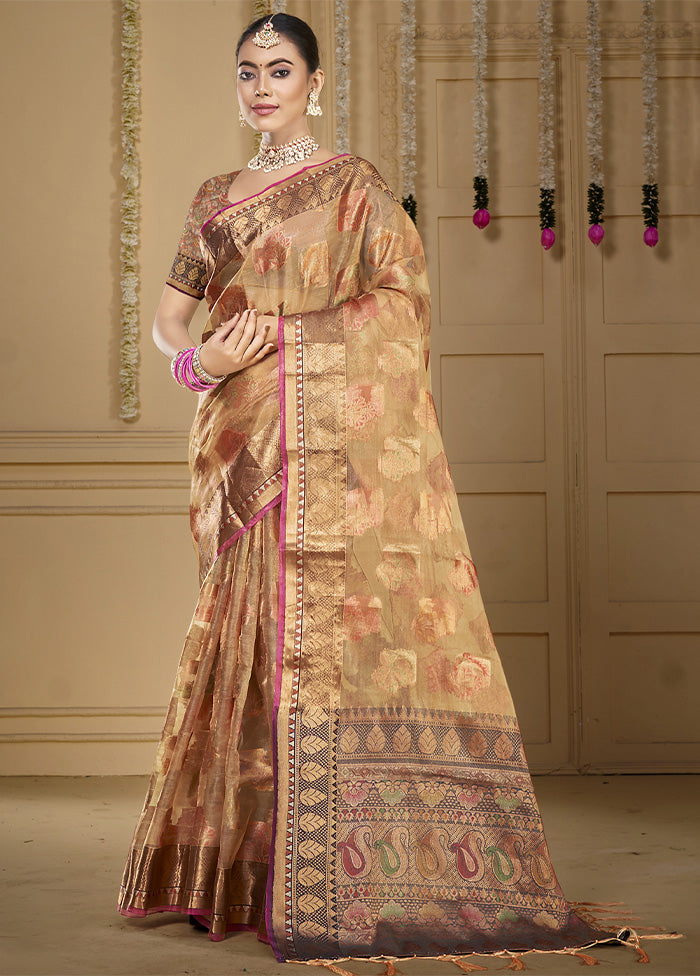 Brown Organza Saree With Blouse Piece