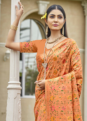 Orange Dupion Silk Saree With Blouse Piece