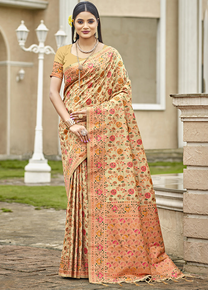 Beige Dupion Silk Saree With Blouse Piece