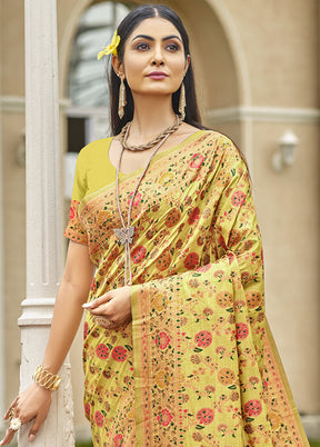 Yellow Dupion Silk Saree With Blouse Piece