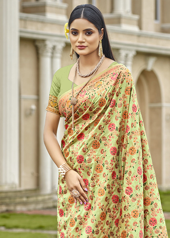 Pista Green Dupion Silk Saree With Blouse Piece