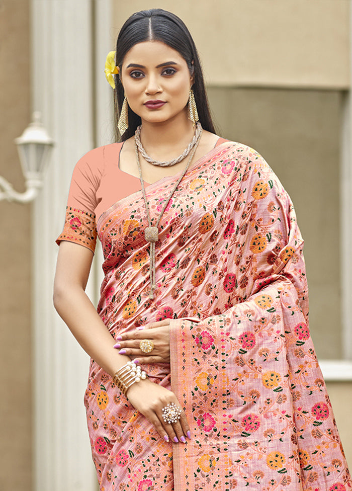 Pink Dupion Silk Saree With Blouse Piece