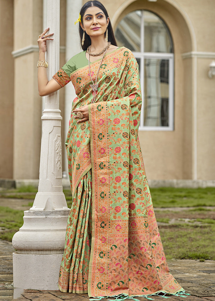 Light Green Dupion Silk Saree With Blouse Piece