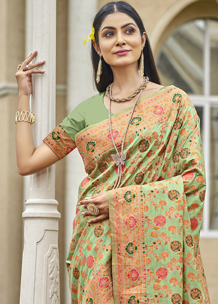 Light Green Dupion Silk Saree With Blouse Piece