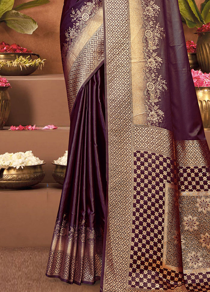 Purple Satin Silk Saree With Blouse Piece