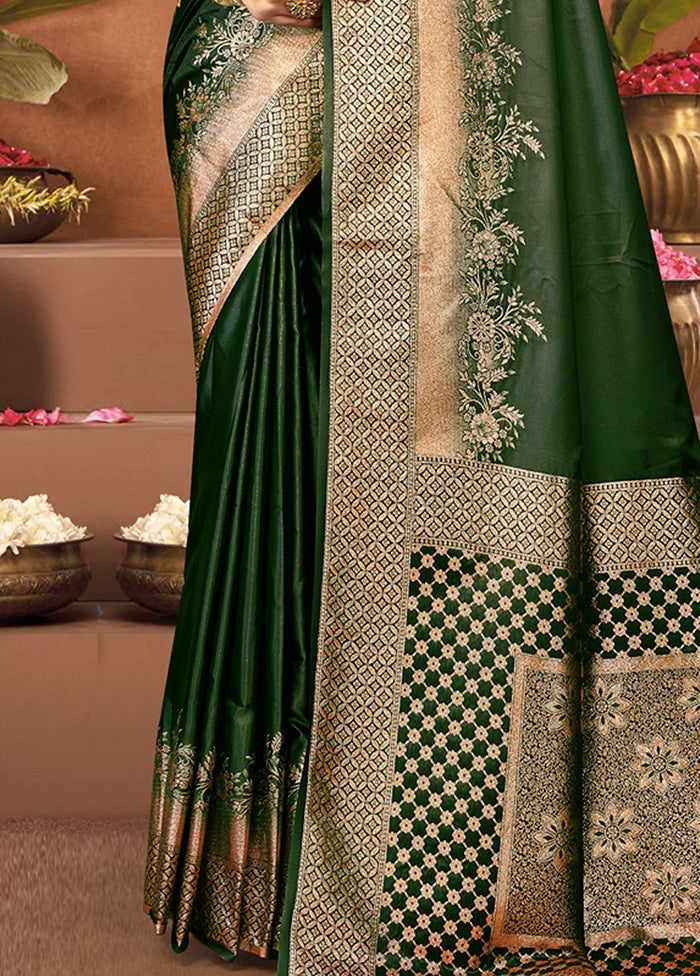 Green Satin Silk Saree With Blouse Piece