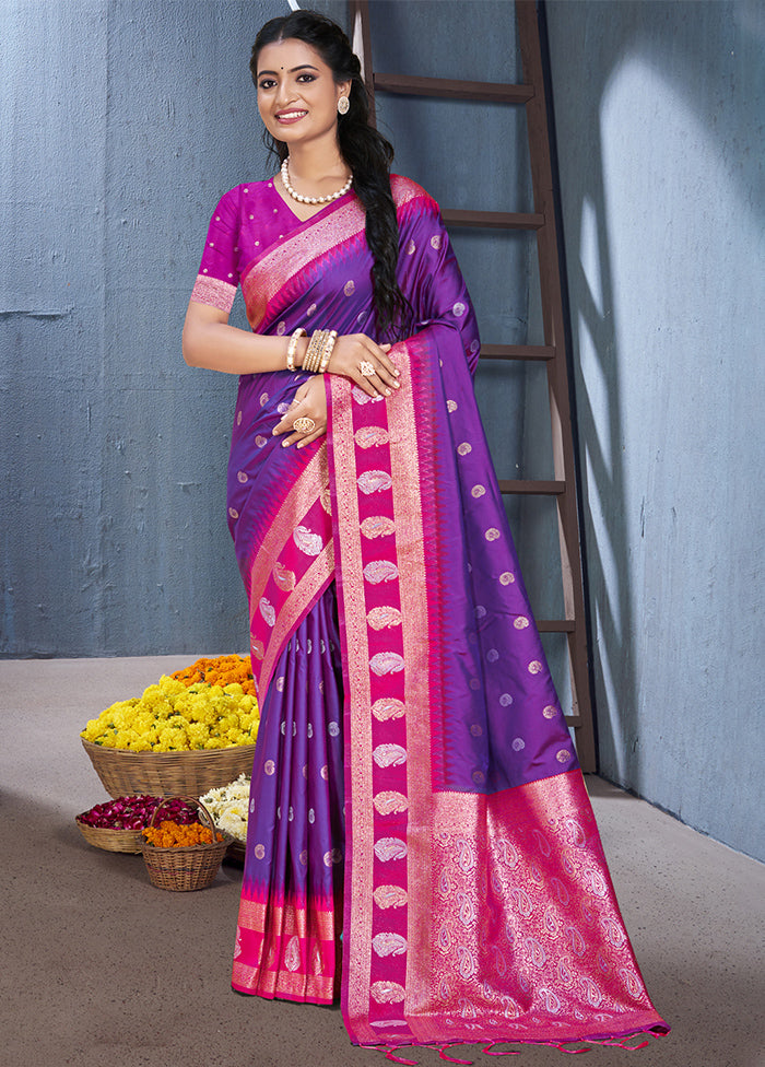 Purple Dupion Silk Saree With Blouse Piece