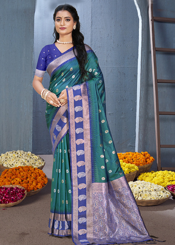 Rama Dupion Silk Saree With Blouse Piece