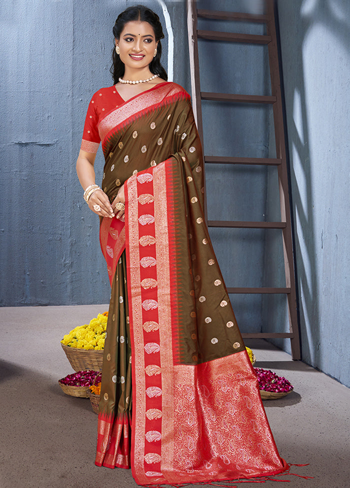 Brown Dupion Silk Saree With Blouse Piece