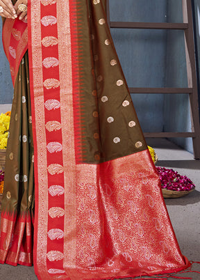 Brown Dupion Silk Saree With Blouse Piece