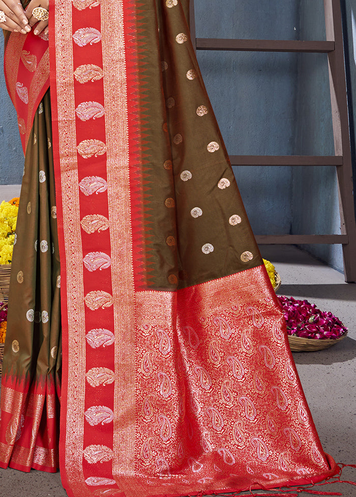 Brown Dupion Silk Saree With Blouse Piece