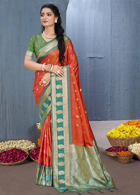 Orange Dupion Silk Saree With Blouse Piece