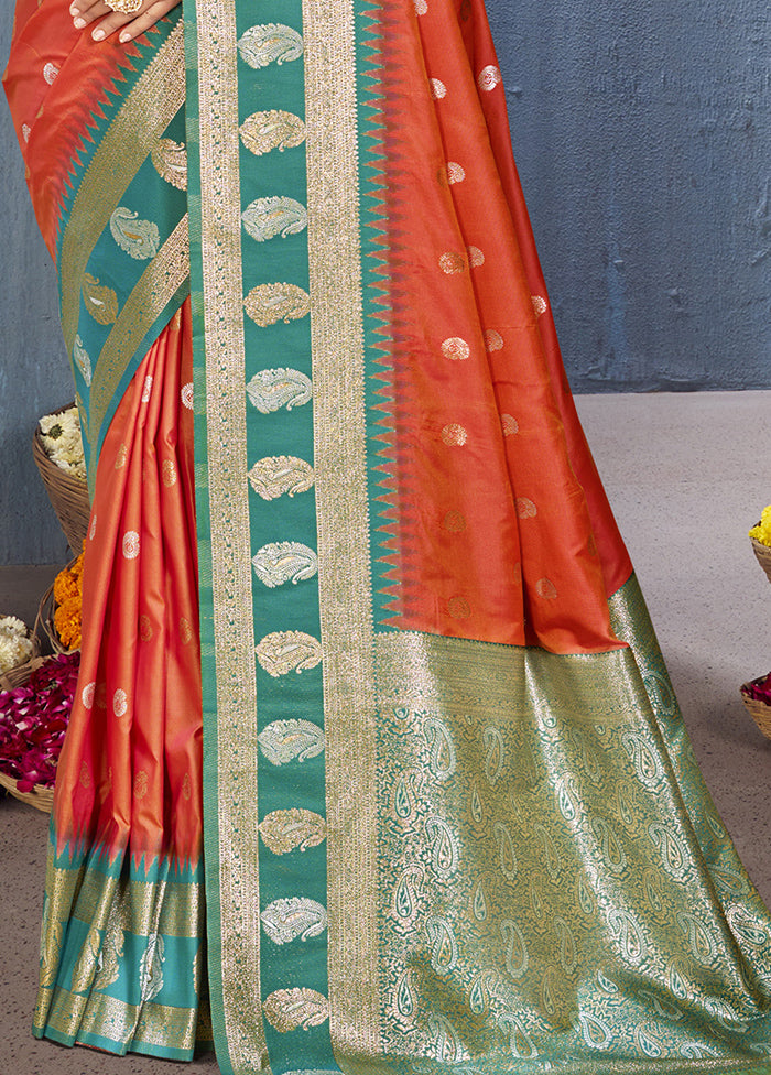 Orange Dupion Silk Saree With Blouse Piece