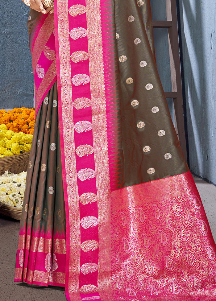 Grey Dupion Silk Saree With Blouse Piece