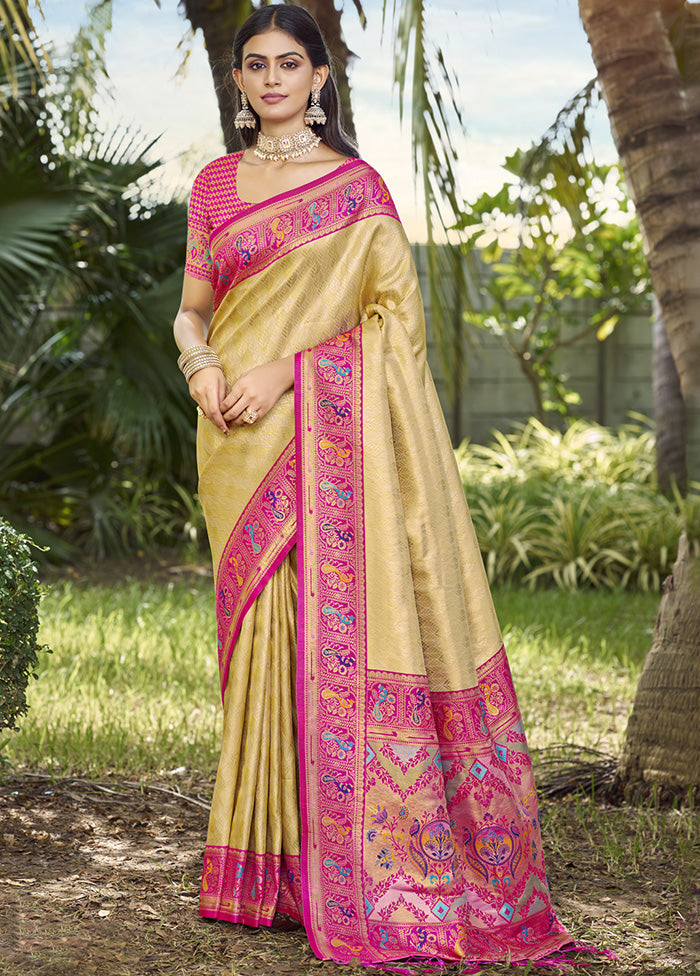 Yellow Spun Silk Saree With Blouse Piece