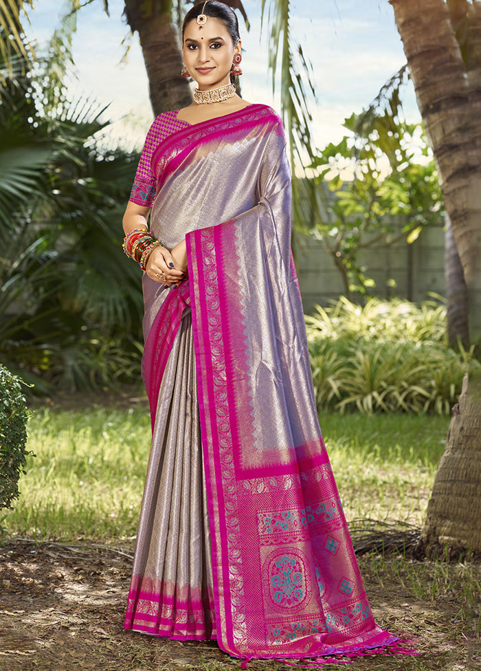 Purple Spun Silk Saree With Blouse Piece