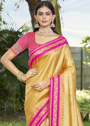 Yellow Spun Silk Saree With Blouse Piece