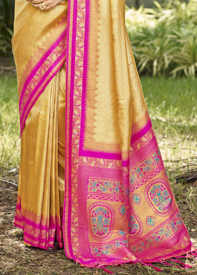 Yellow Spun Silk Saree With Blouse Piece