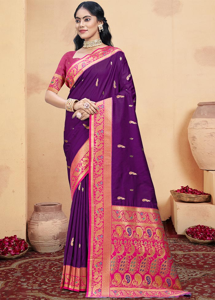 Wine Dupion Silk Saree With Blouse Piece