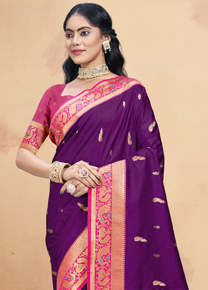 Wine Dupion Silk Saree With Blouse Piece