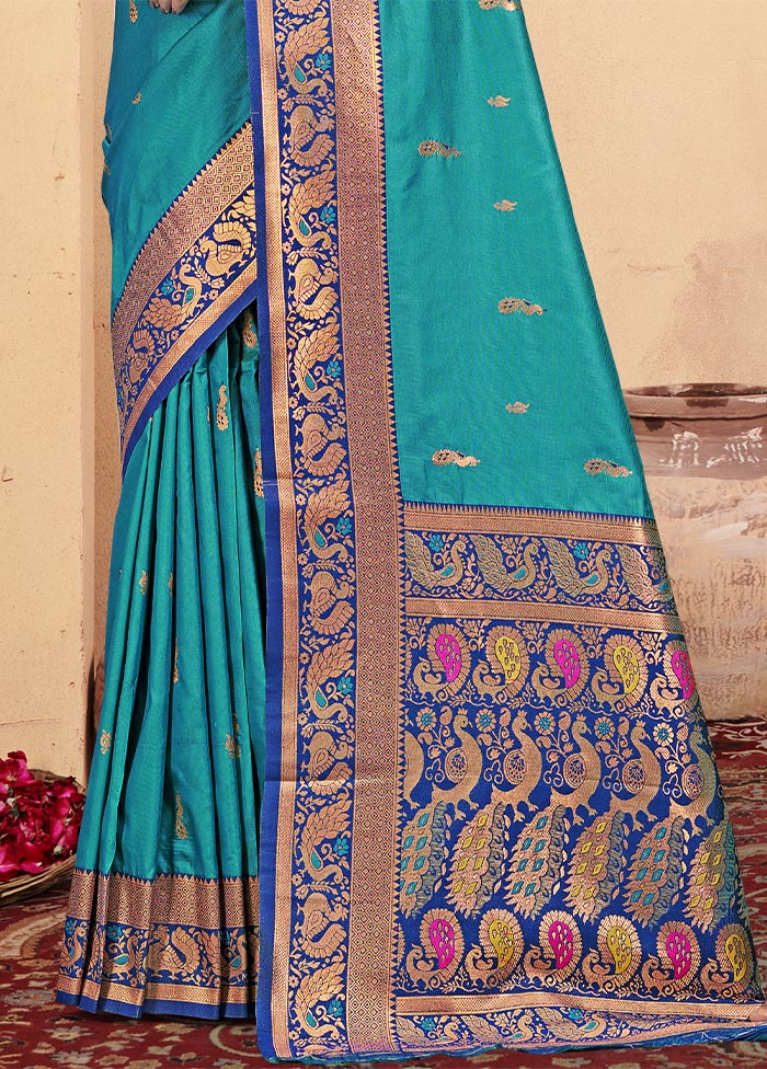 Sky Blue Dupion Silk Saree With Blouse Piece