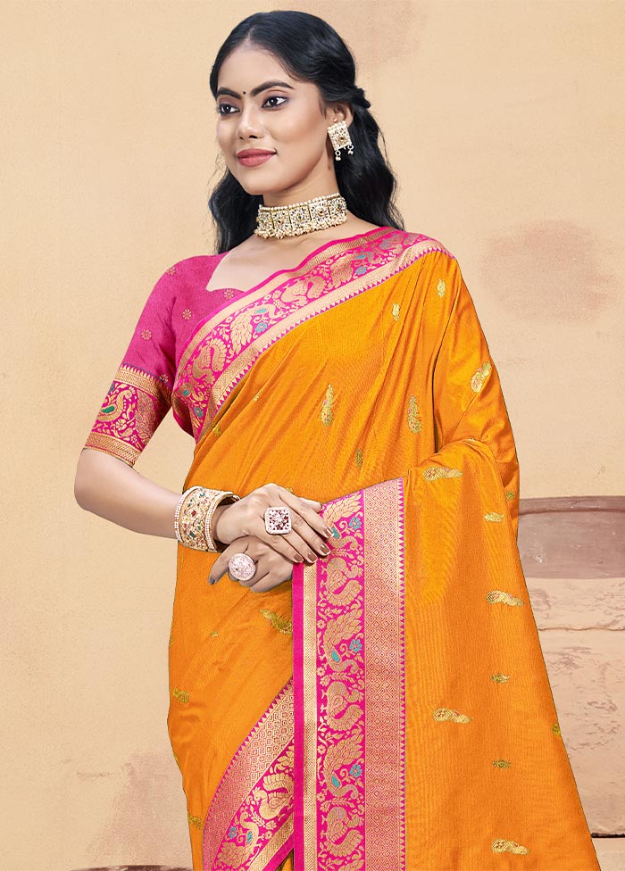 Mustard Dupion Silk Saree With Blouse Piece