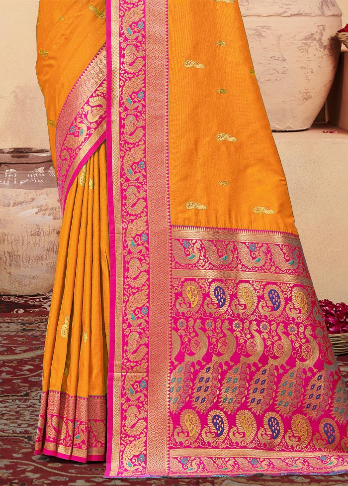 Mustard Dupion Silk Saree With Blouse Piece