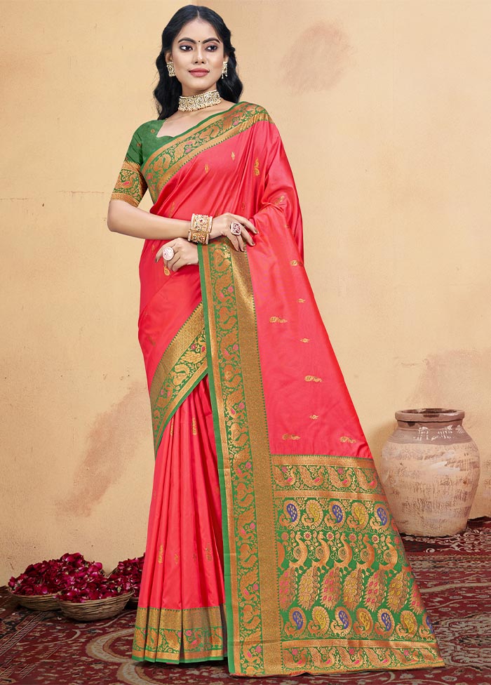 Pink Dupion Silk Saree With Blouse Piece