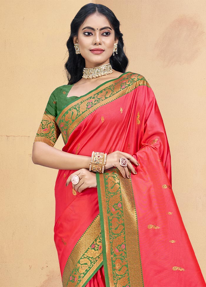 Pink Dupion Silk Saree With Blouse Piece