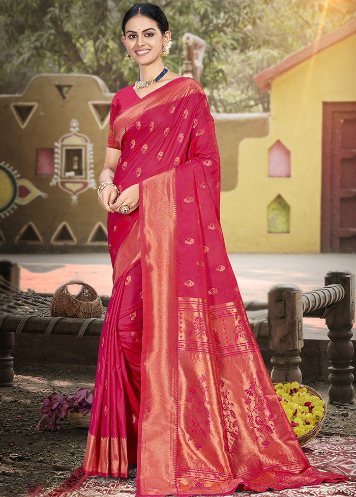 Pink Spun Silk Saree With Blouse Piece