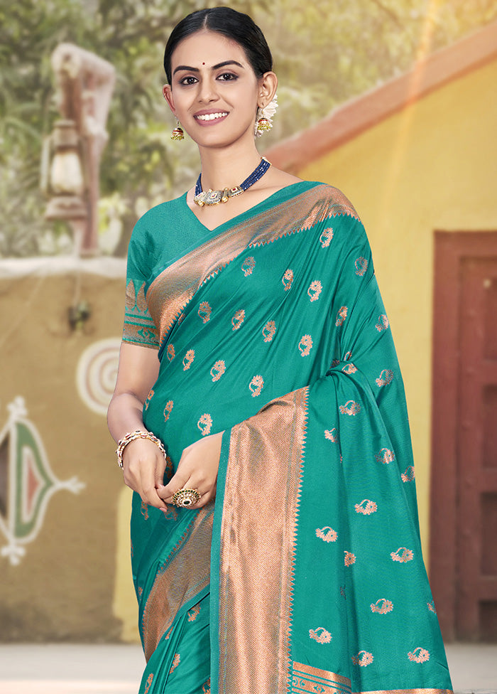 Sea Green Spun Silk Saree With Blouse Piece