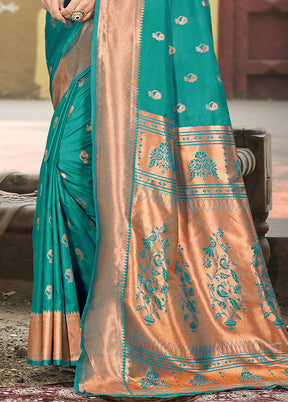 Sea Green Spun Silk Saree With Blouse Piece